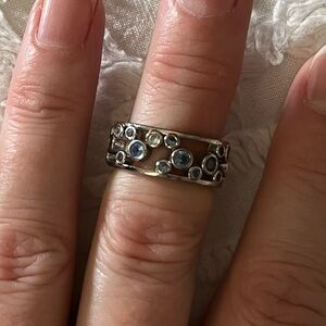 💙💎💍 Cute Blue & Clear Stone Silver Ring-Size 6